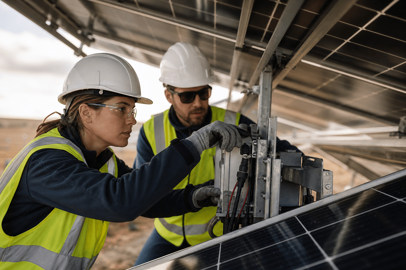 Detail view of renewable energy infrastructure work