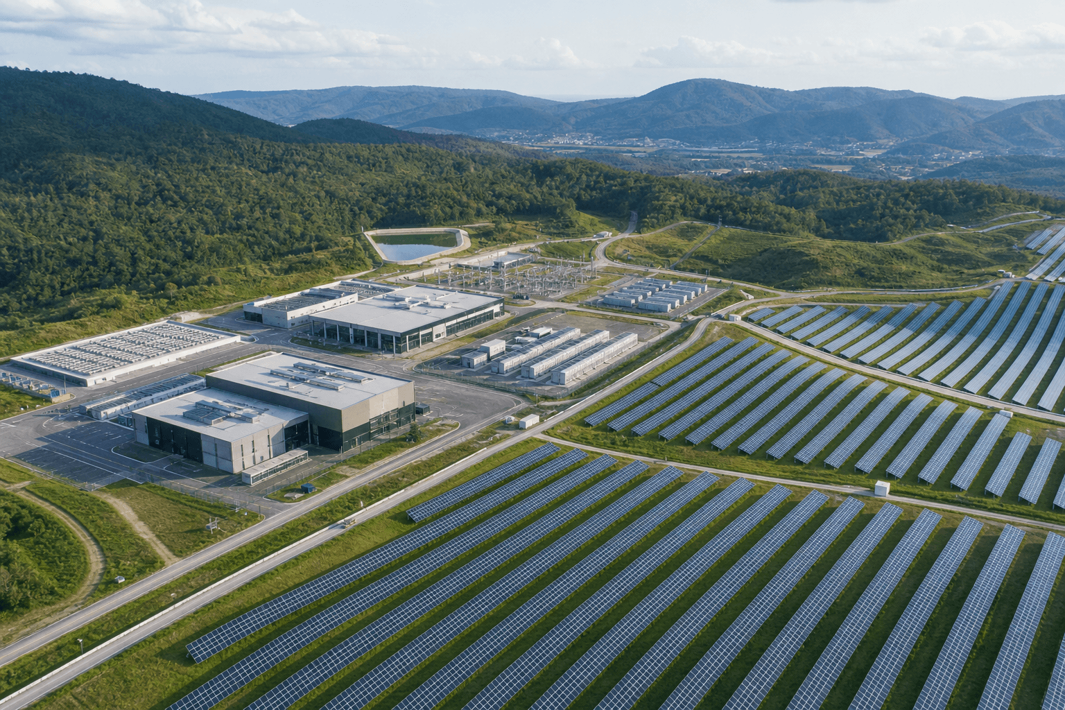 Aerial view of large-scale solar infrastructure